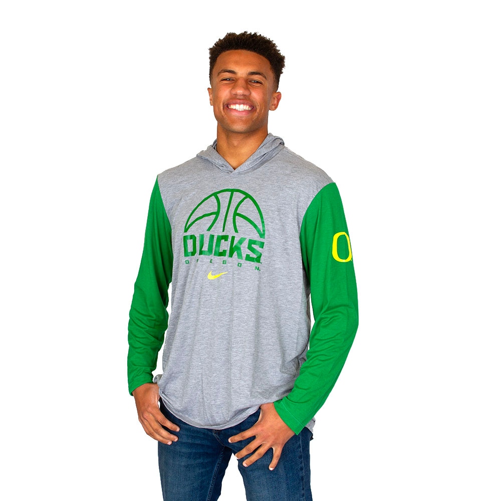 Ducks Spirit, Nike, Grey, Long Sleeve, Tri-blend, Men, Basketball, Hooded, Outline design, T-Shirt, 945039